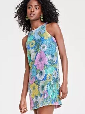 Floral Sequin Mini Dress in Multicolor